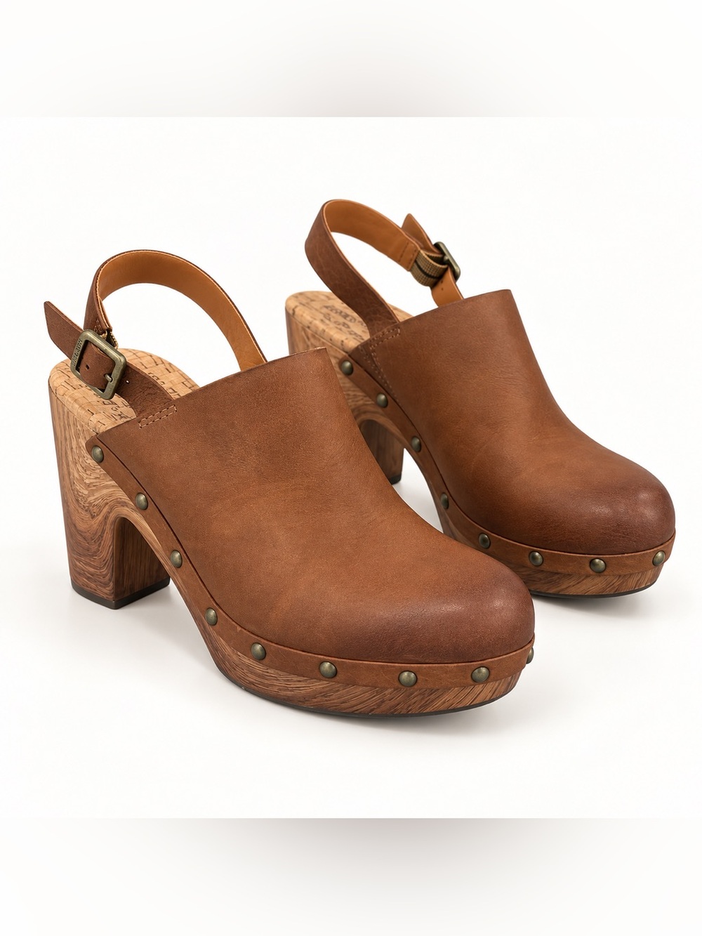 Kork-Ease Darby Brown Leather Studded Platform Slingback Platform Clogs Size 7